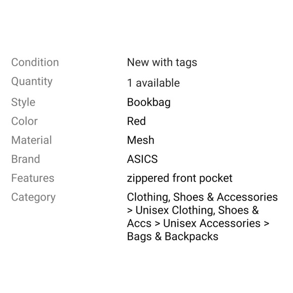 NEW ASICS Mesh Backpack w/ Zippered Pocket RED - Picture 4 of 4